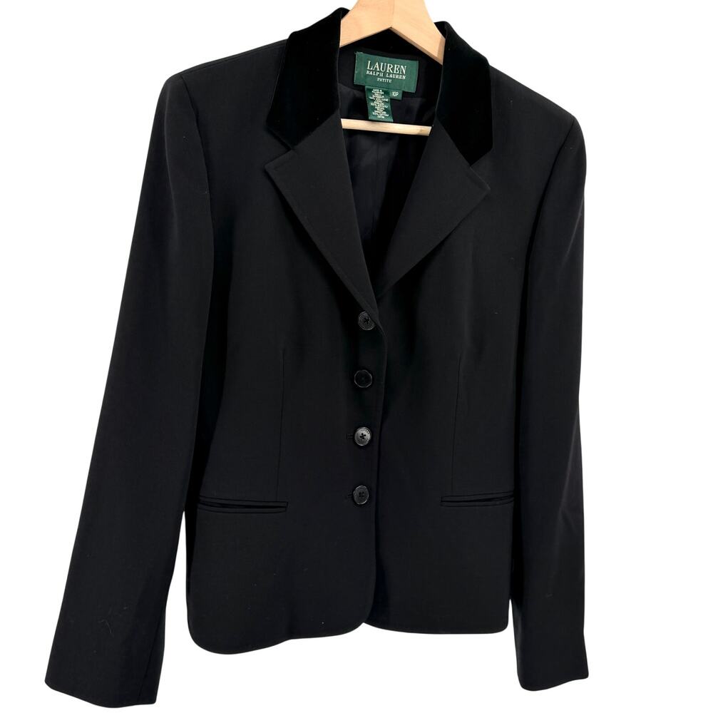 Vintage 90s Lauren Ralph Lauren Black Wool Equestrian Velvet Collar Blazer